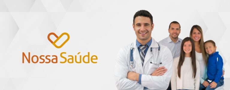 Nossa Saúde - Logo e Família com Médico